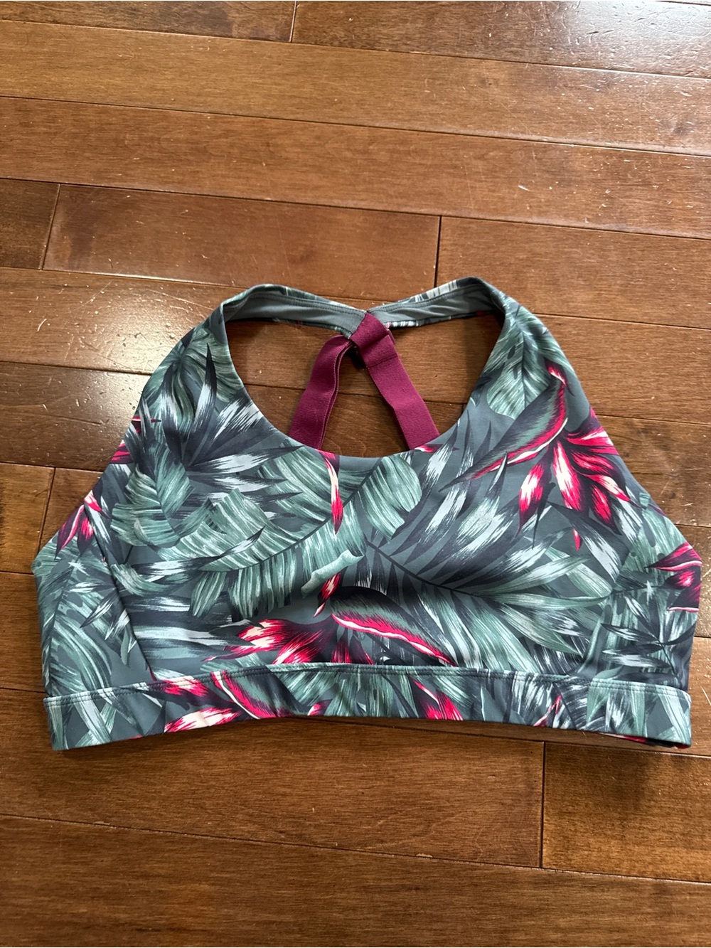 Lole Green Floral Flower Adjustable Seamless Women’s Sports Bra Size XL